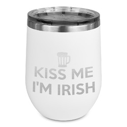 Kiss Me I'm Irish Stemless Stainless Steel Wine Tumbler - White - Single Sided