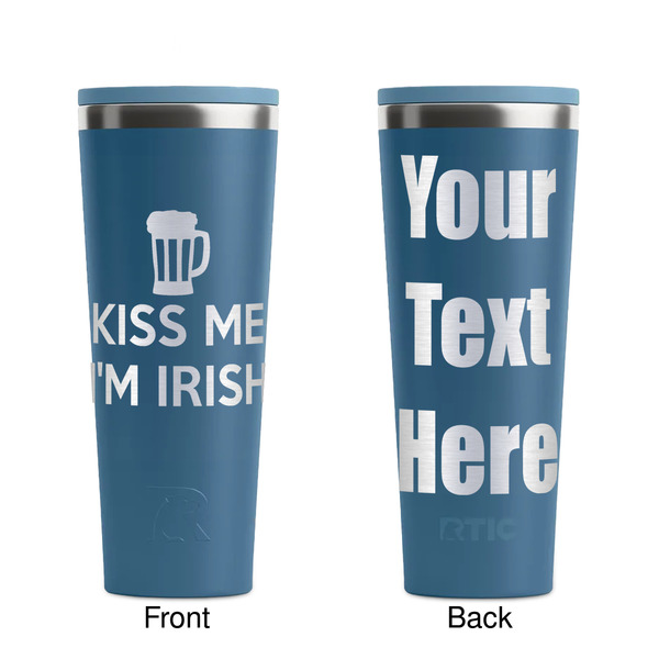 Kiss Me I'm Irish Steel Blue RTIC Everyday Tumbler - 28 oz. - Front and Back
