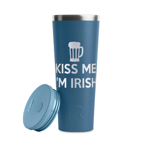 Kiss Me I'm Irish Steel Blue RTIC Everyday Tumbler - 28 oz. - Lid Off