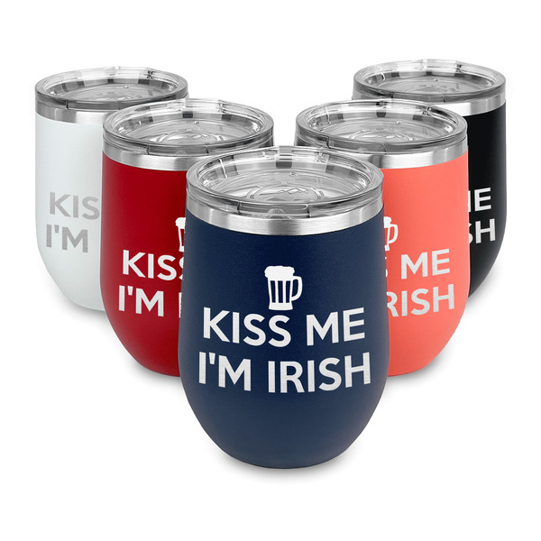 Kiss Me I'm Irish Steel Wine Tumblers Multiple Colors