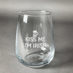 Kiss Me I'm Irish Stemless Wine Glass - Engraved