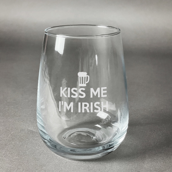 Custom Kiss Me I'm Irish Stemless Wine Glass (Single)