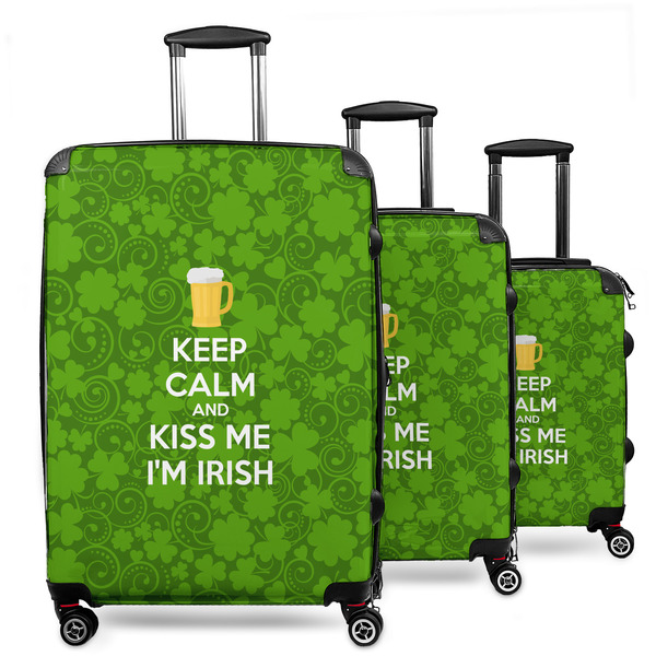 Custom Kiss Me I'm Irish 3 Piece Luggage Set - 20" Carry On, 24" Medium Checked, 28" Large Checked