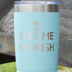 Kiss Me I'm Irish 20 oz Stainless Steel Tumbler - Teal - Single Sided