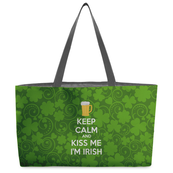 Custom Kiss Me I'm Irish Beach Totes Bag - w/ Black Handles