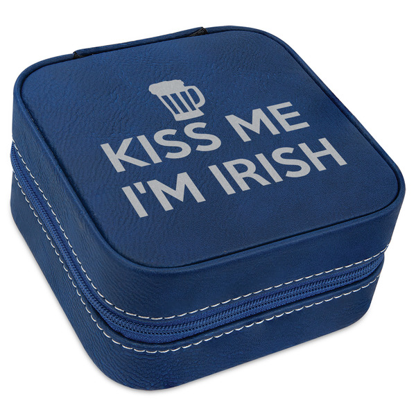 Custom Kiss Me I'm Irish Travel Jewelry Box - Navy Blue Leather