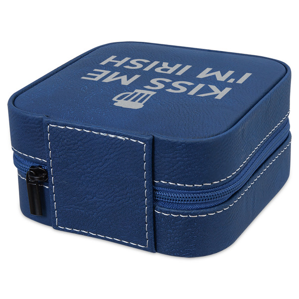 Kiss Me I'm Irish Travel Jewelry Boxes - Leather - Navy Blue - View from Rear