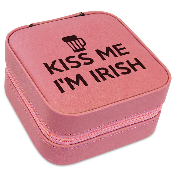 Custom Kiss Me I'm Irish Travel Jewelry Boxes - Pink Leather