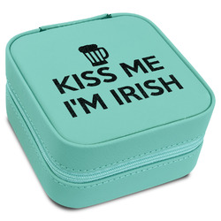 Kiss Me I'm Irish Travel Jewelry Box - Teal Leather