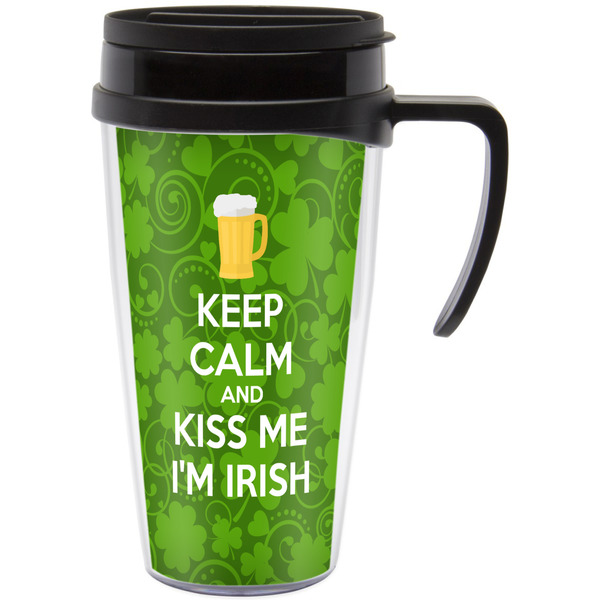 Custom Kiss Me I'm Irish Acrylic Travel Mug with Handle (Personalized)