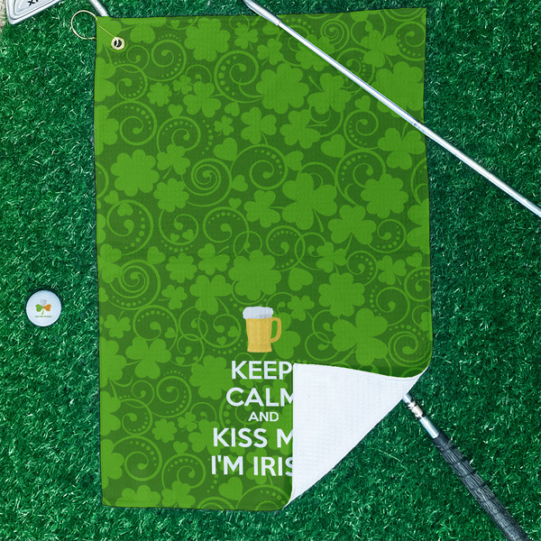 Kiss Me I'm Irish Waffle Weave Golf Towel - In Context
