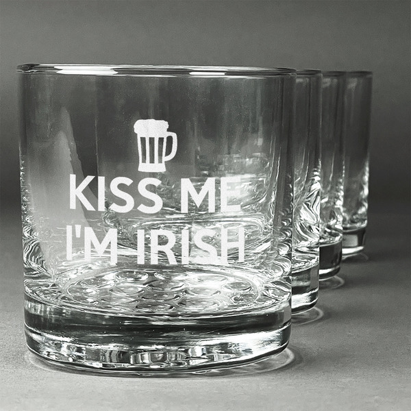 Custom Kiss Me I'm Irish Whiskey Glasses (Set of 4) (Personalized)