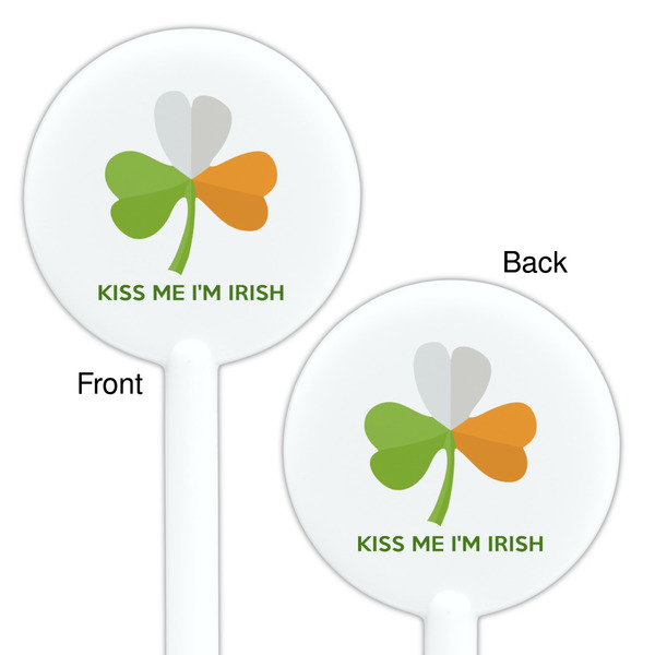 Kiss Me I'm Irish White Plastic 5.5" Stir Stick - Double Sided - Round - Front & Back