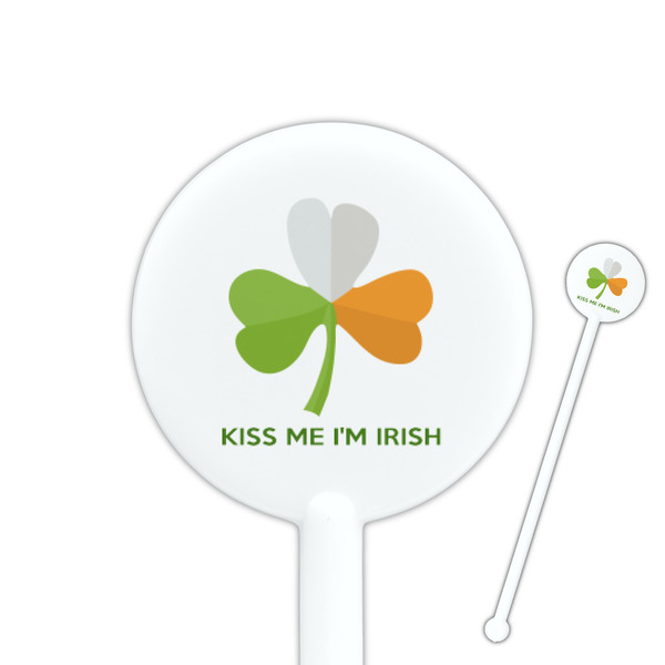 Custom Kiss Me I'm Irish 5.5" Round Plastic Stir Sticks - White - Single Sided