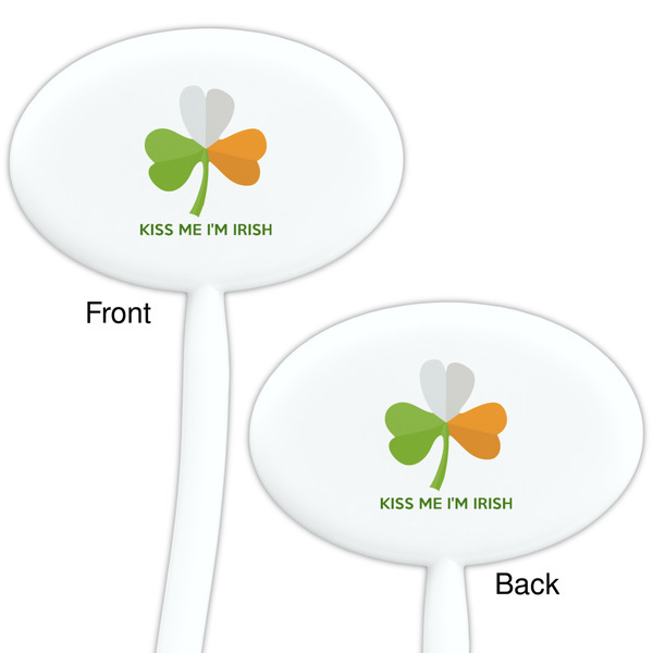 Kiss Me I'm Irish White Plastic 7" Stir Stick - Double Sided - Oval - Front & Back