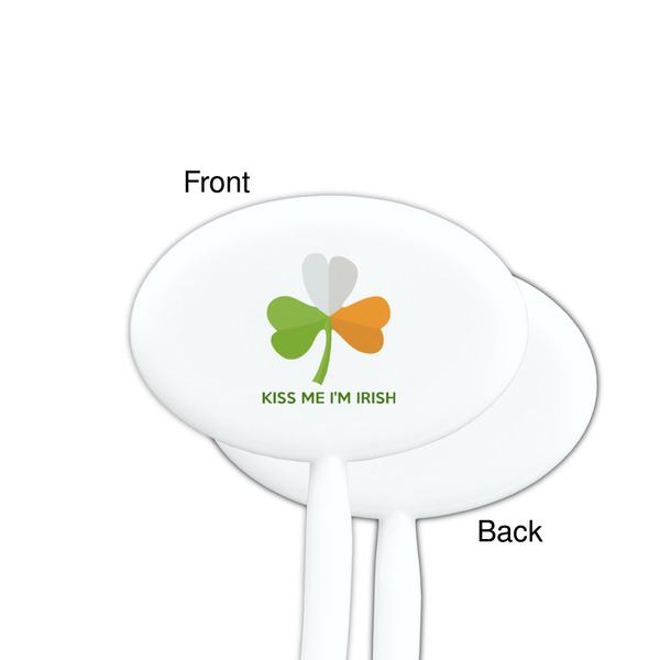 Kiss Me I'm Irish White Plastic 7" Stir Stick - Single Sided - Oval - Front & Back