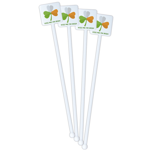Kiss Me I'm Irish White Plastic Stir Stick - Double Sided - Square - Front
