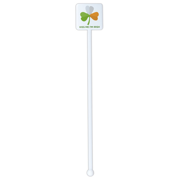 Kiss Me I'm Irish White Plastic Stir Stick - Single Sided - Square - Single Stick