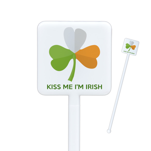 Custom Kiss Me I'm Irish Square Plastic Stir Sticks - Double Sided
