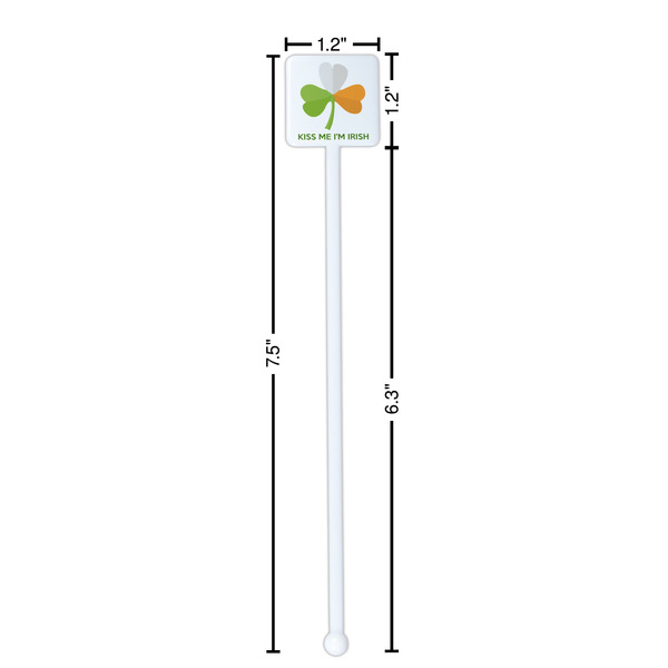 Kiss Me I'm Irish White Plastic Stir Stick - Square - Dimensions