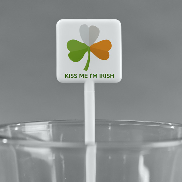 Kiss Me I'm Irish White Plastic Stir Stick - Square - Main