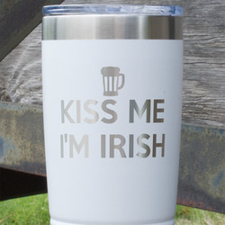 Kiss Me I'm Irish 20 oz Stainless Steel Tumbler - White - Double Sided