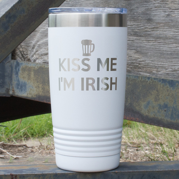 Custom Kiss Me I'm Irish 20 oz Stainless Steel Tumbler - White - Single Sided