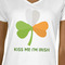 Kiss Me I'm Irish White V-Neck T-Shirt on Model - CloseUp
