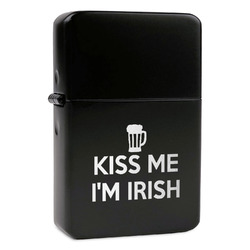 Kiss Me I'm Irish Windproof Lighter - Black - Double Sided & Lid Engraved