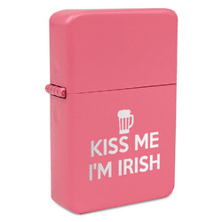 Kiss Me I'm Irish Windproof Lighter - Pink - Double Sided & Lid Engraved