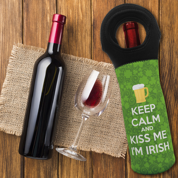 Kiss Me I'm Irish Wine Tote Bag - FLATLAY