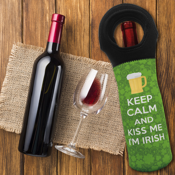 Kiss Me I'm Irish Wine Tote Bag - FLATLAY