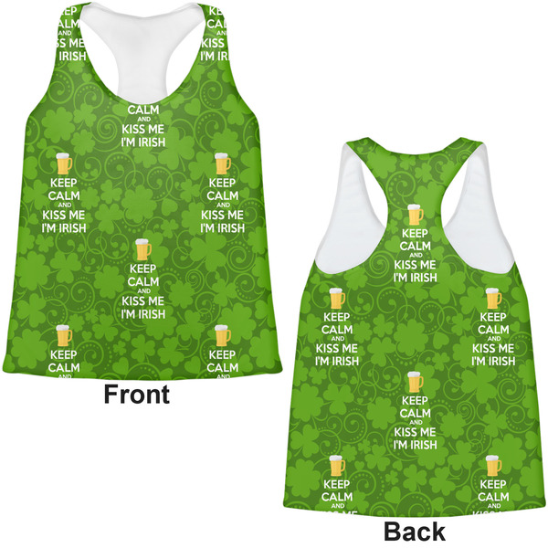 Kiss Me I'm Irish Womens Racerback Tank Tops - Medium - Front and Back