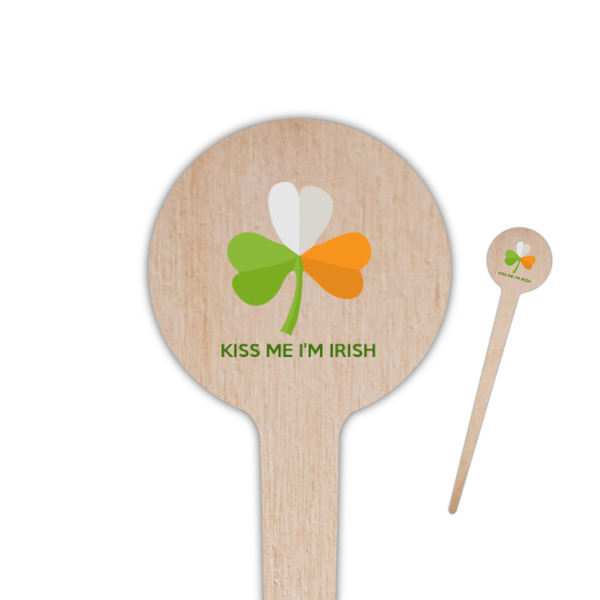 Custom Kiss Me I'm Irish 4" Round Wooden Food Picks - Single Sided