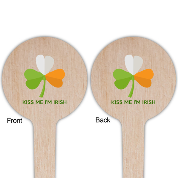 Kiss Me I'm Irish Wooden 4" Food Pick - Round - Double Sided - Front & Back