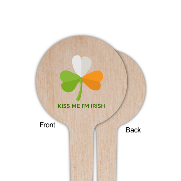 Kiss Me I'm Irish Wooden 4" Food Pick - Round - Single Sided - Front & Back