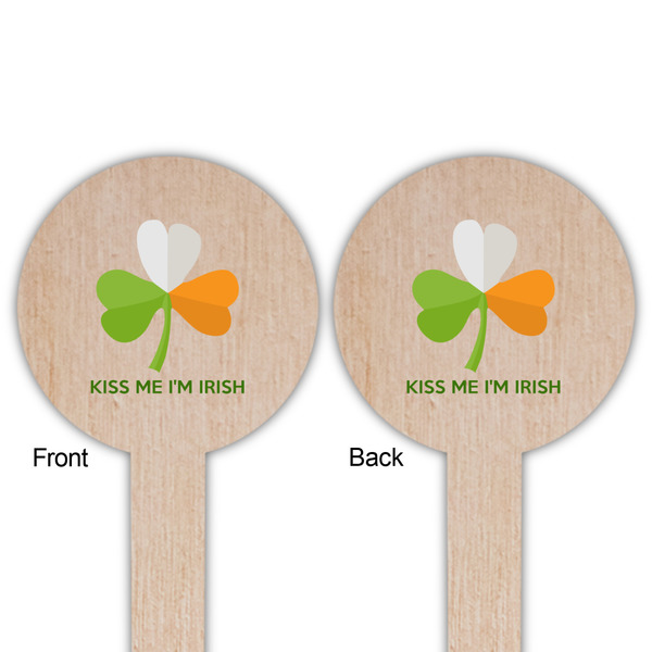 Kiss Me I'm Irish Wooden 6" Food Pick - Round - Double Sided - Front & Back