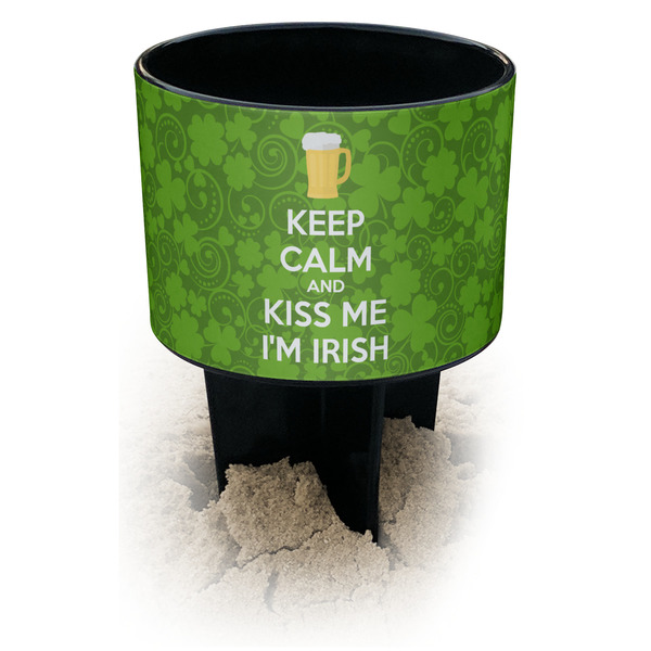 Custom Kiss Me I'm Irish Black Beach Spiker Drink Holder (Personalized)