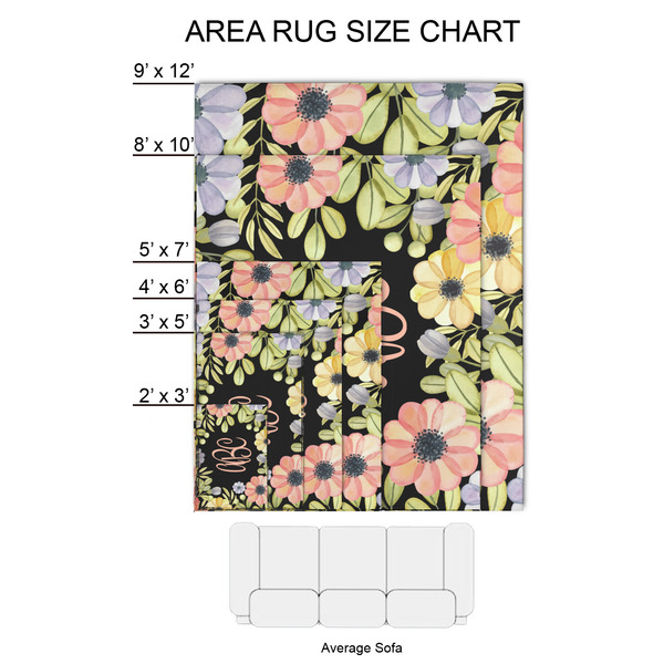Boho Floral 2'x3' Indoor Area Rugs - Size Chart