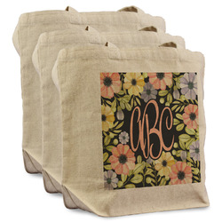 Boho Floral Reusable Cotton Grocery Bags - Set of 3 (Personalized)