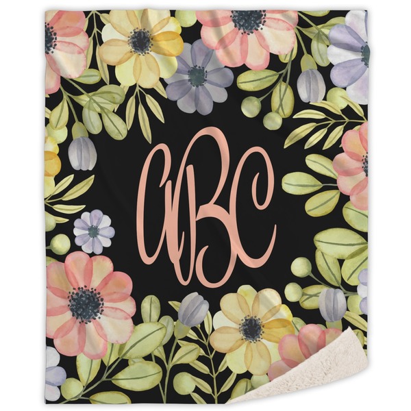 Custom Boho Floral Sherpa Throw Blanket (Personalized)