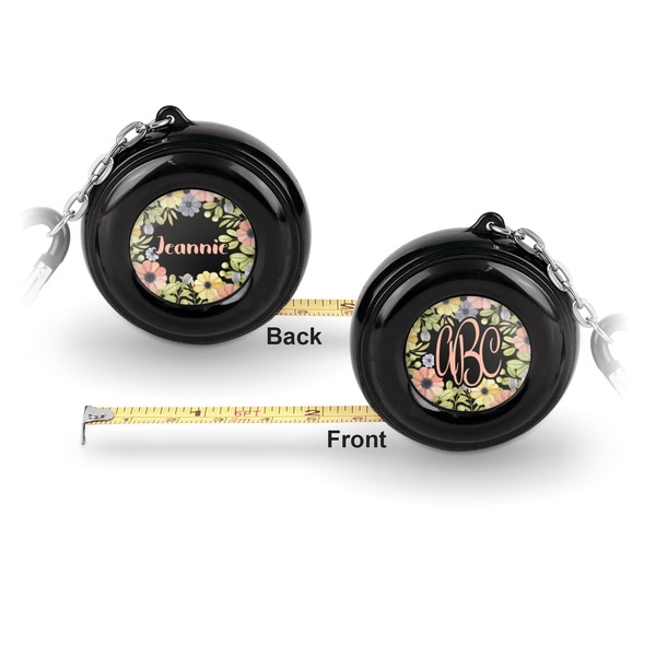 Boho Floral 6-Ft Pocket Tape Measure with Carabiner Hook - Front and Back