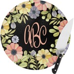 Boho Floral Round Glass Cutting Board - Small (Personalized)