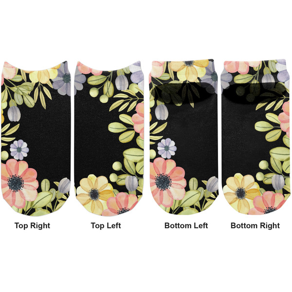 Boho Floral Adult Ankle Socks - Double Pair - Front and Back - Apvl