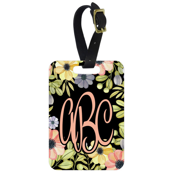 Custom Boho Floral Metal Luggage Tag w/ Monogram