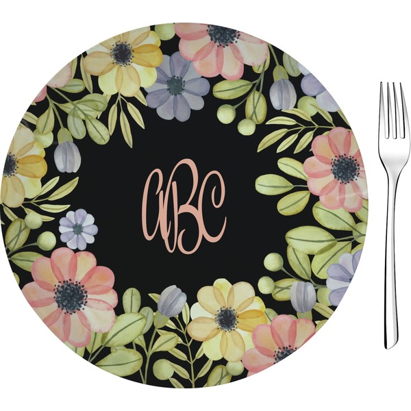 Custom Boho Floral Glass Appetizer / Dessert Plate 8" (Personalized)