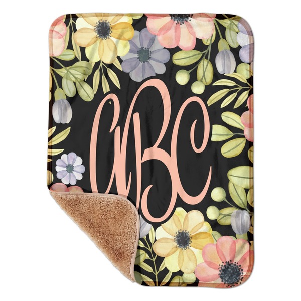 Custom Boho Floral Sherpa Baby Blanket - 30" x 40" w/ Monograms