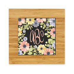Boho Floral Bamboo Trivet with Ceramic Tile Insert (Personalized)