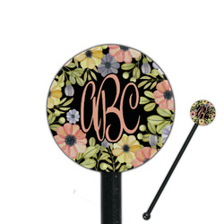 Boho Floral 5.5" Round Plastic Stir Sticks - Black - Single Sided (Personalized)