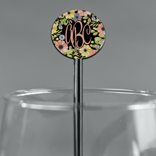 Boho Floral Black Plastic 5.5" Stir Stick - Round - Main